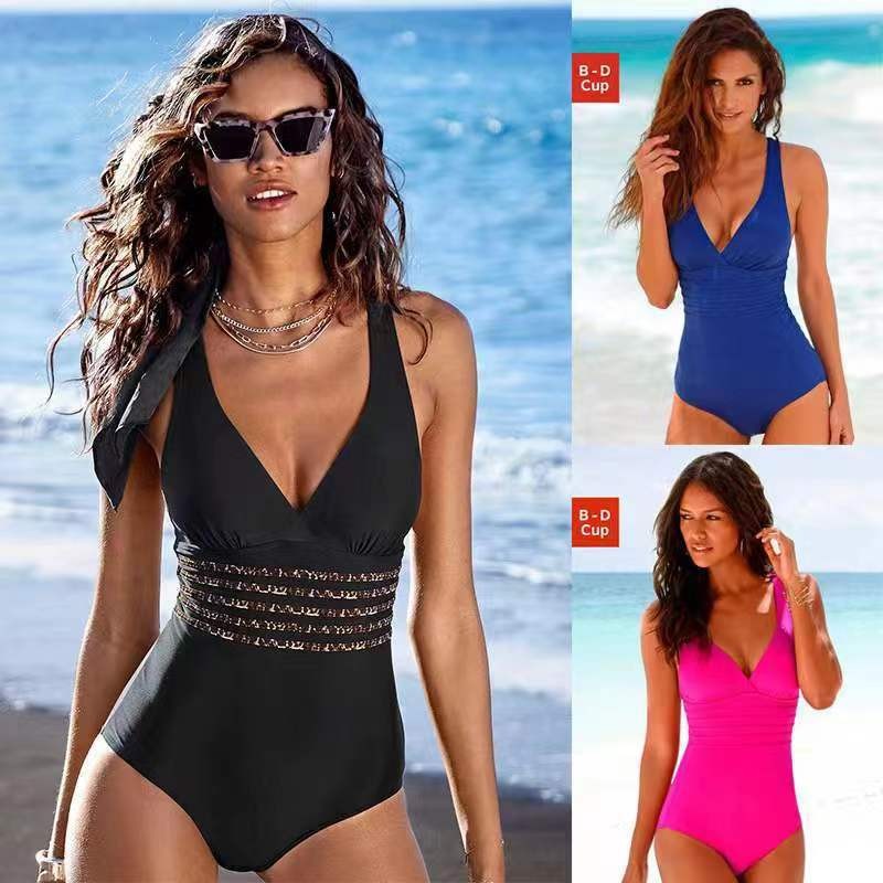 Swimsuit One Piece - Woman Swimsuit Tankini Solid Color Cross