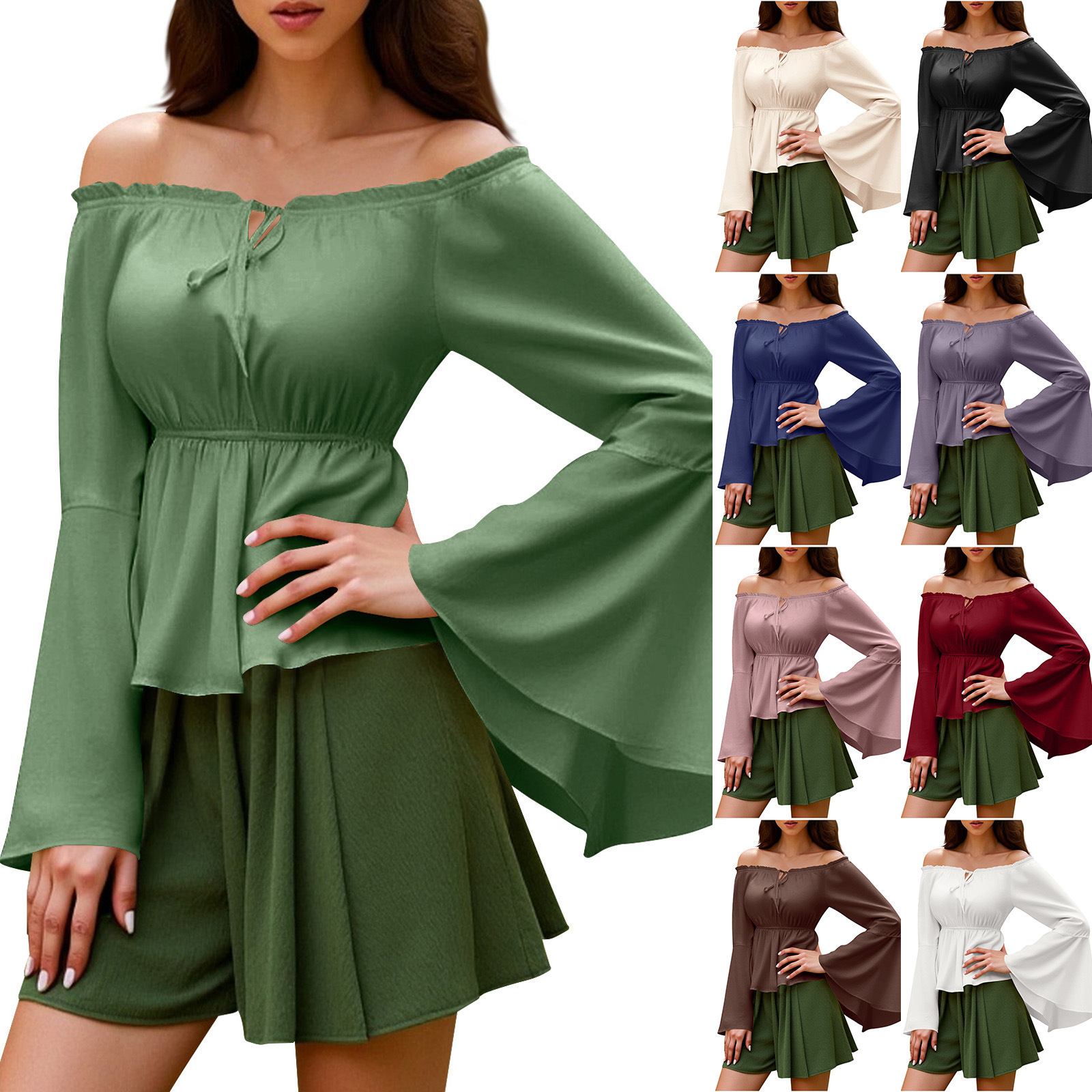 Off Shoulder Blouse - Womens Blouse Gothic Renaissance Flare Sleeves