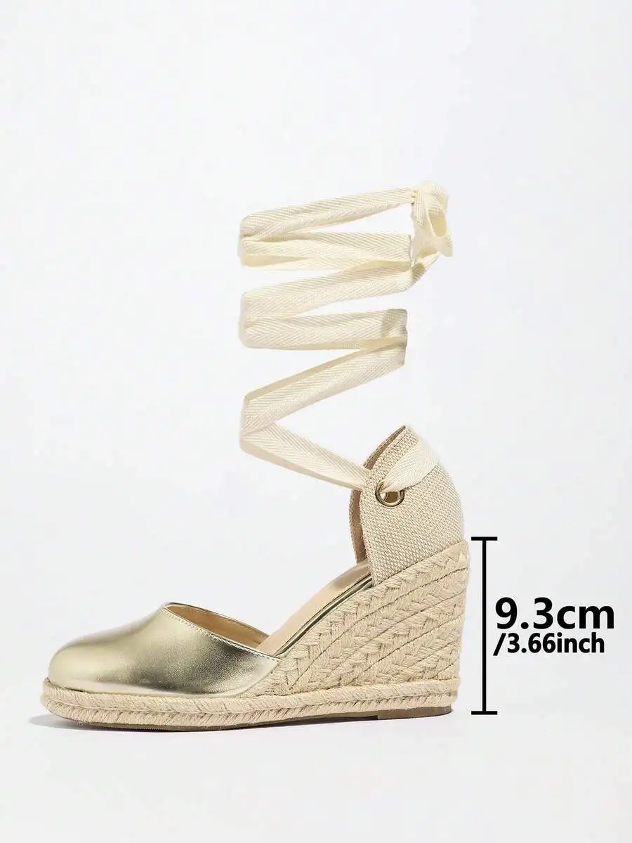 Espadrille Sandal Women - Womens Metallic Espadrille Wedge Sandals Lace-Up