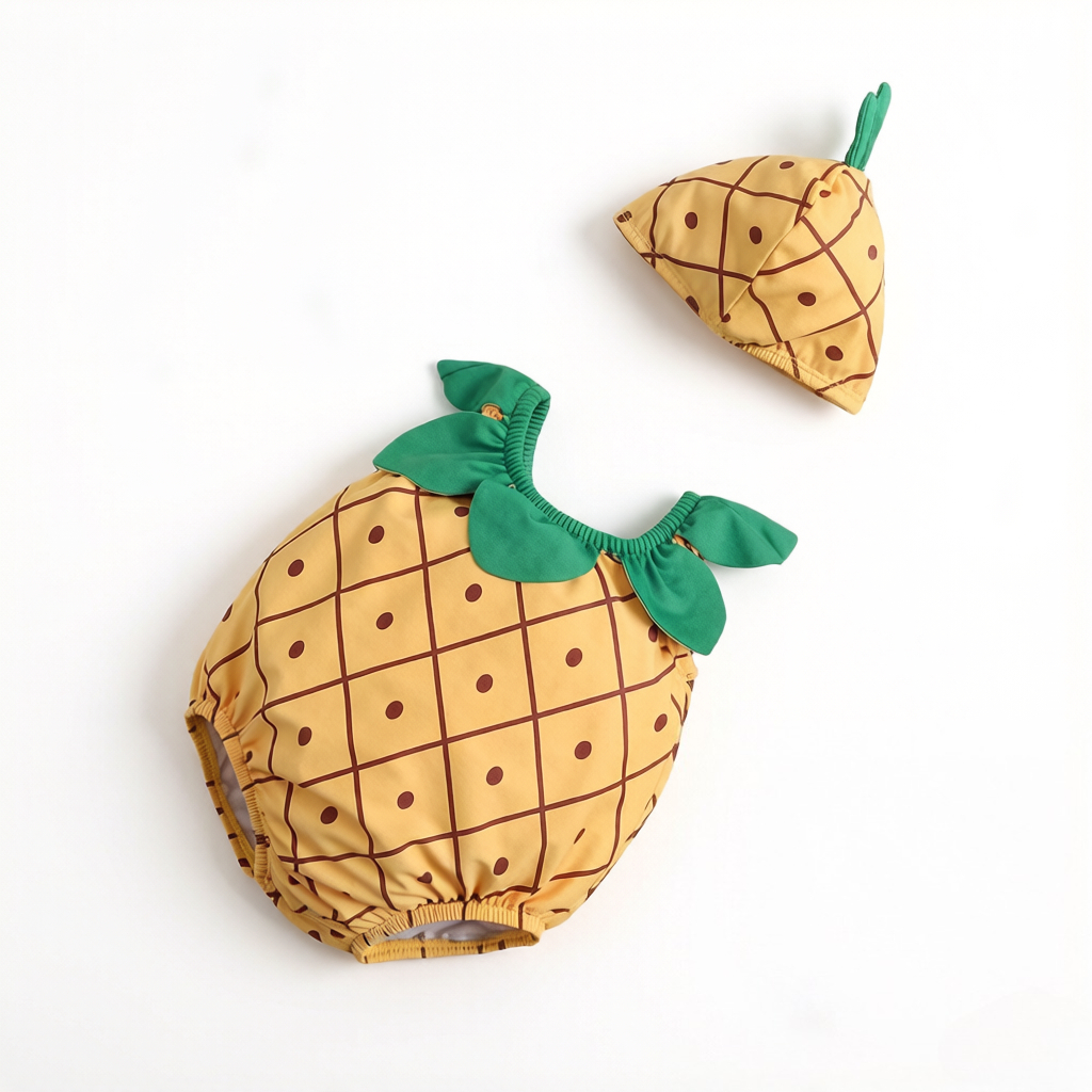Summer Loving Kids Clothing - 2Pcs Pineapple Cartoon One-piece Swimsuit, sweet