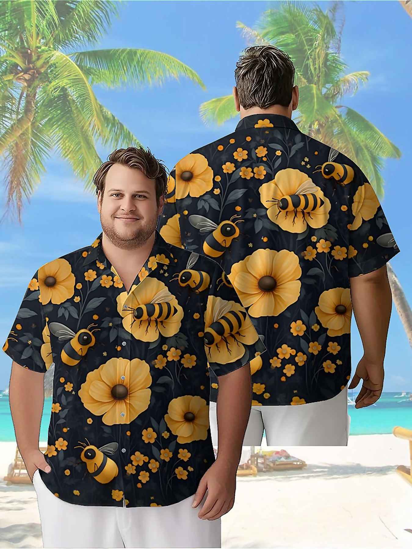 Beach Shirt Hawaiian - Men's Plus Size Hawaiian Shirts Bee