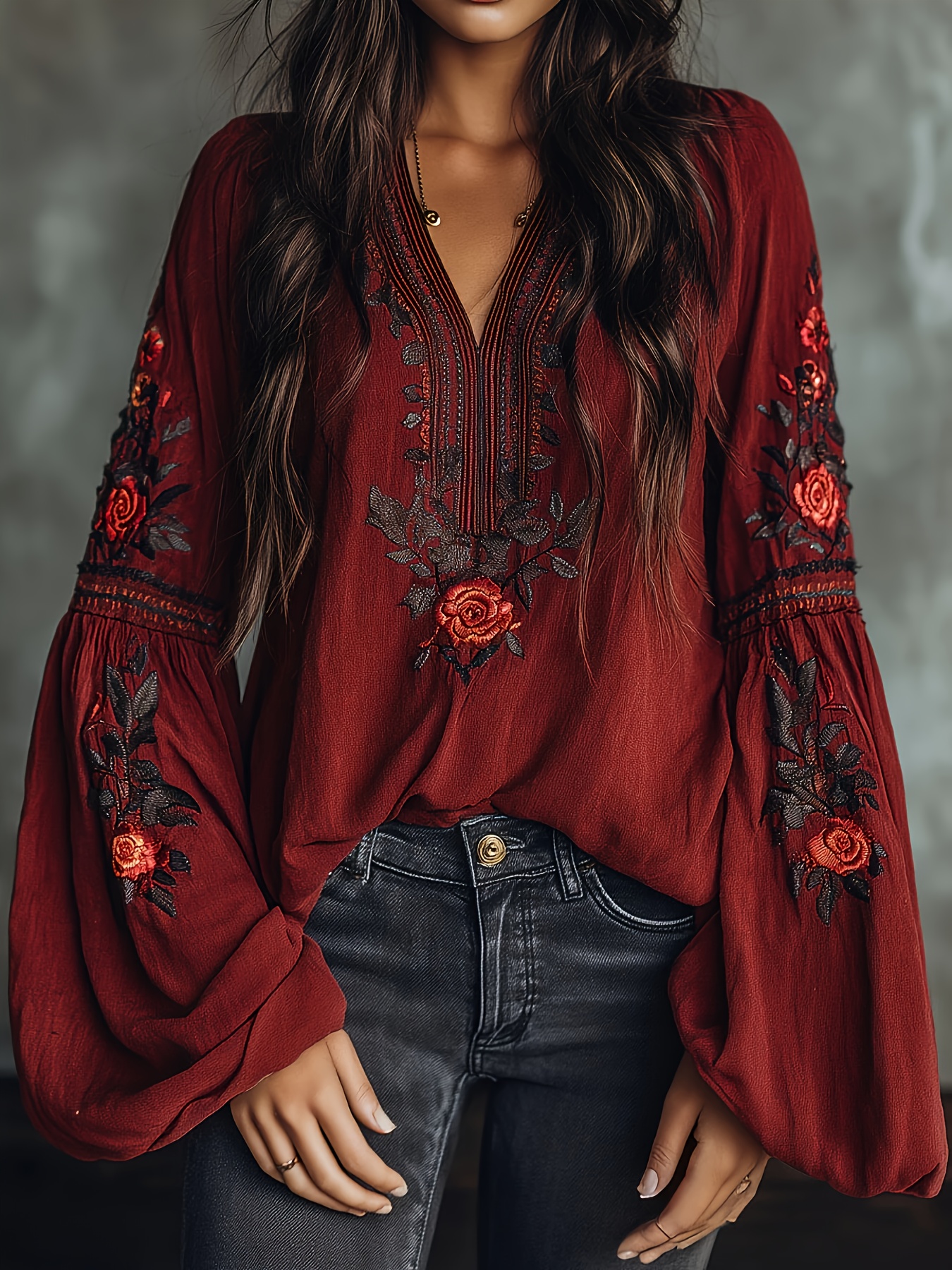 Off Shoulder Blouse - Women‘s Spring Blouse Retro Embroidered Flower