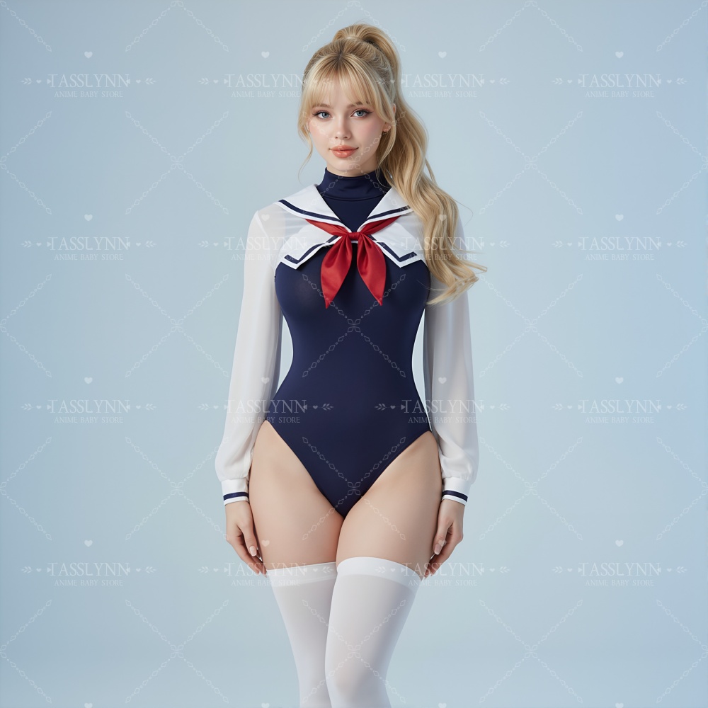 Swimsuit One Piece - Japanese Sailor Swimsuit Women Long Sleeve