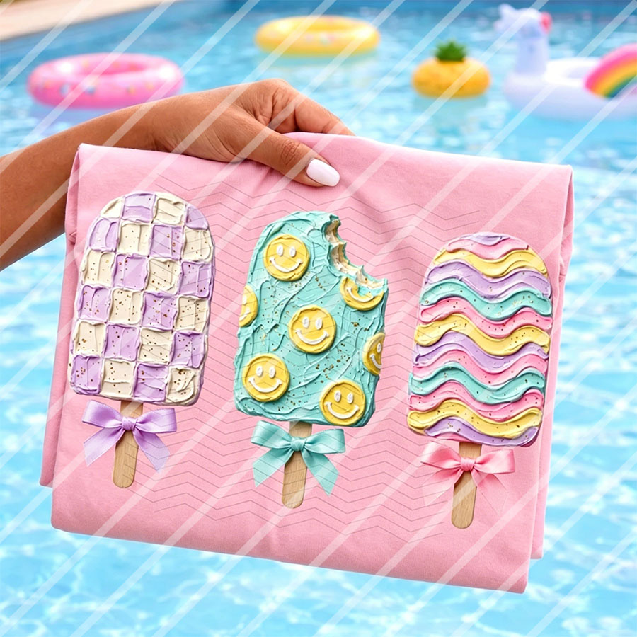 Summer Clothing Fabric - Preppy Summer Cute Popsicle DIY Iron-On