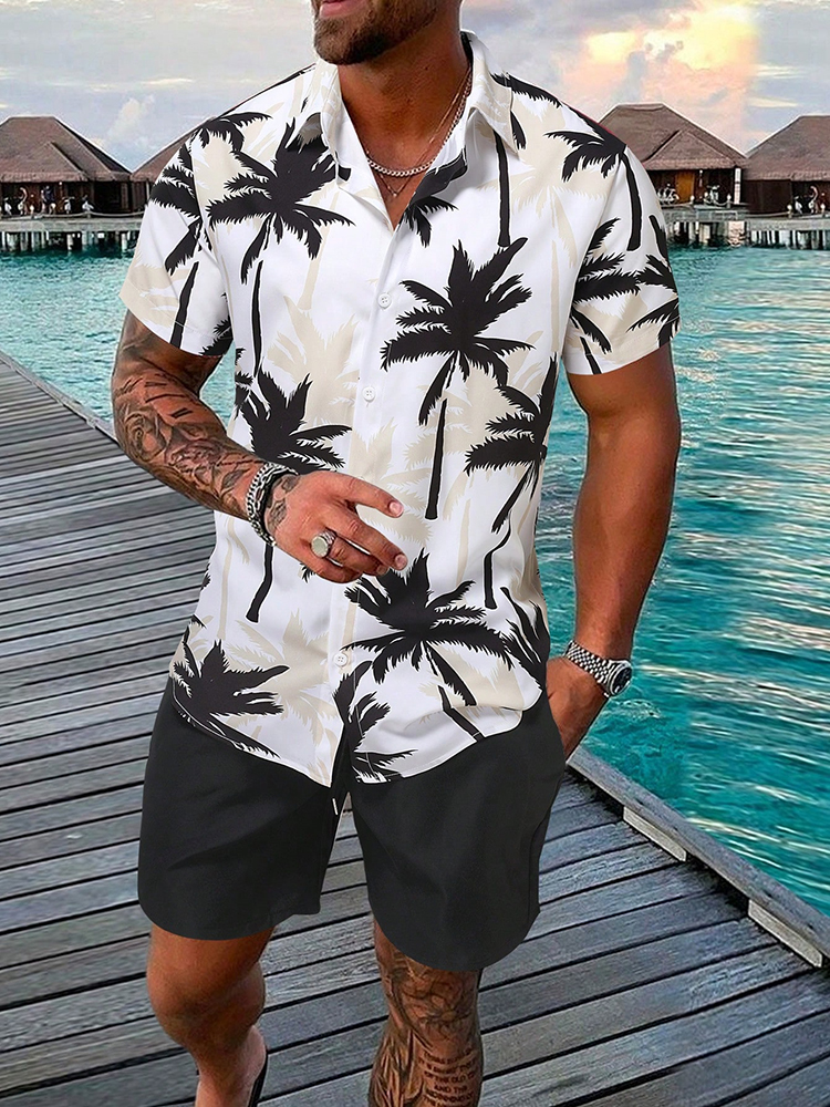 Beach Shirt Hawaiian - Men's Hawaiian Short-sleeved Shirt And Beach