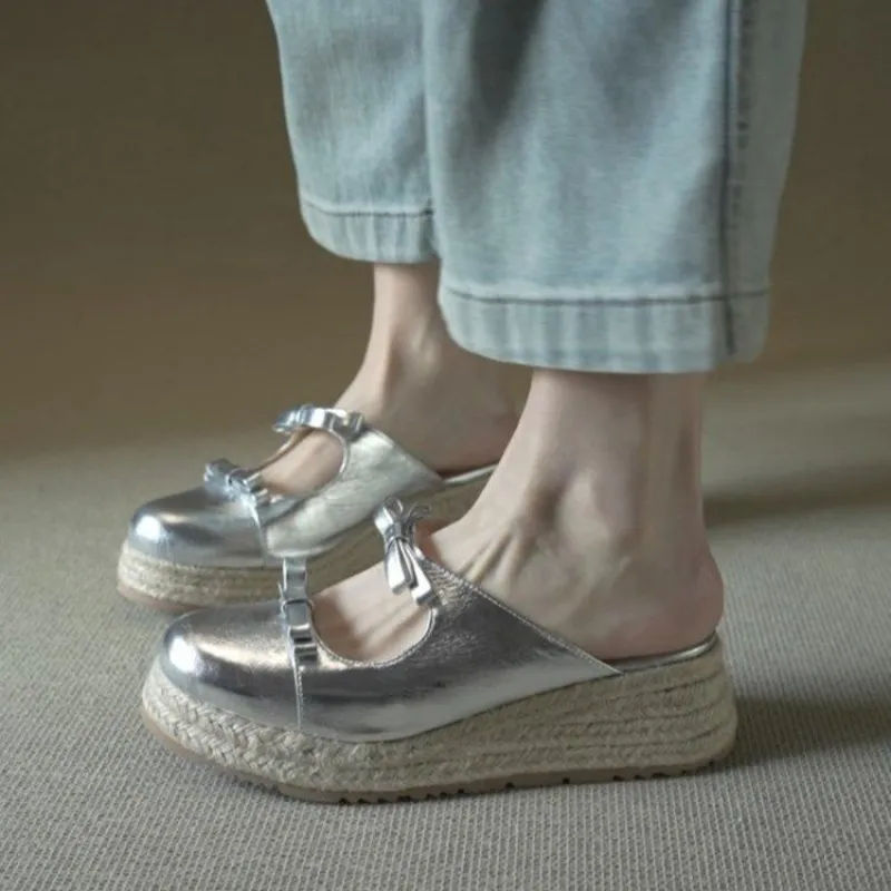 Espadrille Sandal Women - Metallic Mary Jane Mules for Women