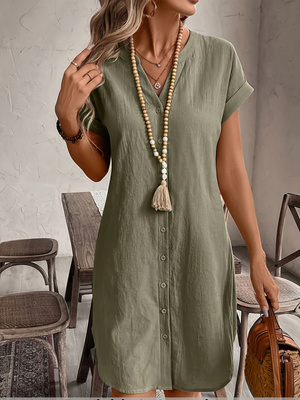 Summer Clothing For 70 Year Old Woman - Women's Summer Casual Shirt Dress Long