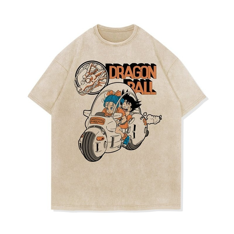 Japanese Summer Clothing Men - Anime Dragon Ball Vintage Washed T-shirt