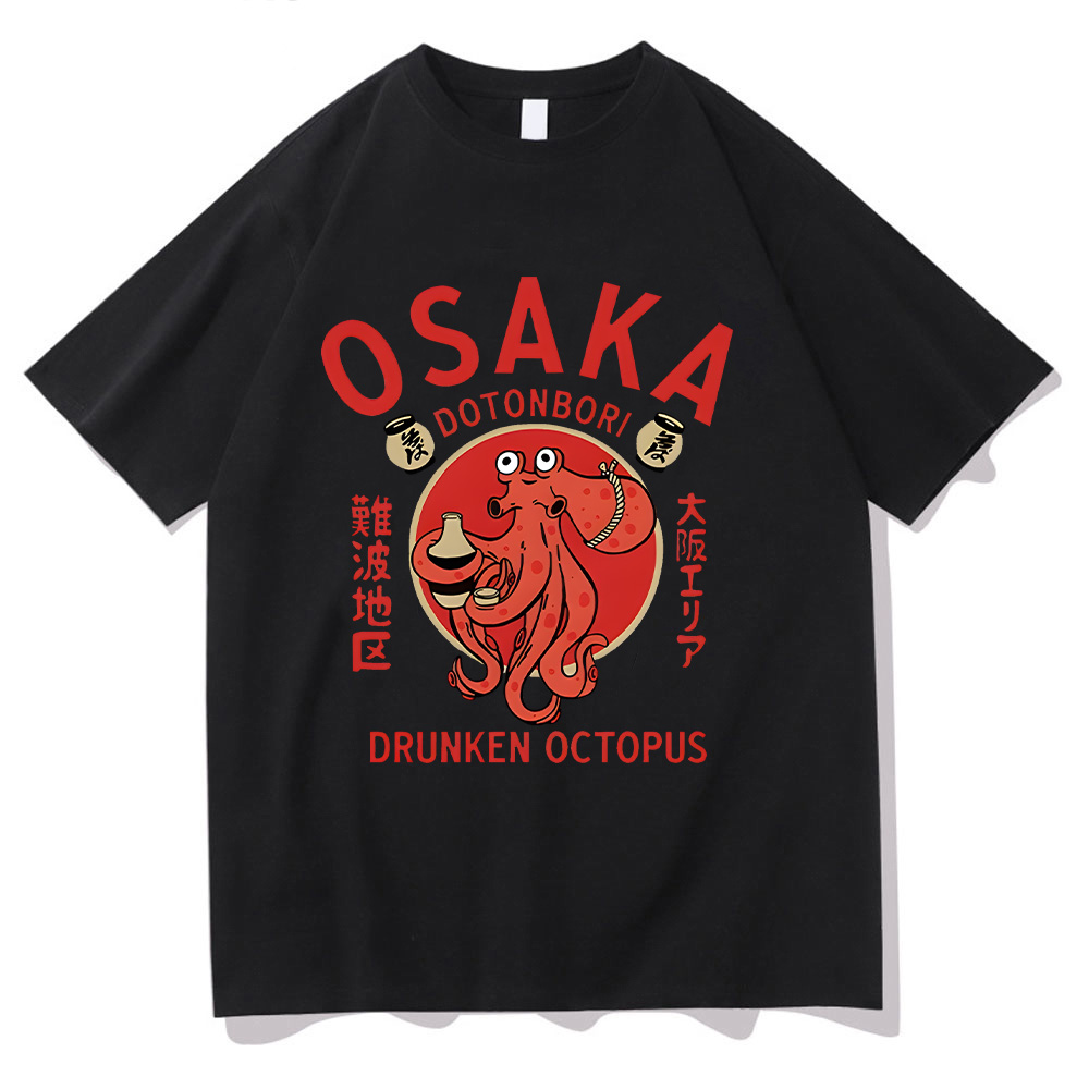 Japanese Summer Clothing Men - Osaka Dotonbori Drunken Octopus T-shirts Japanese