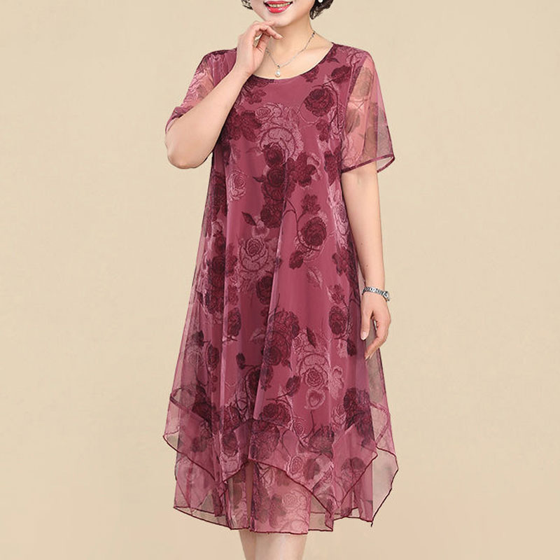 NEW O-Neck Short Sleeve Dresse - Summer Clothing For 70 Year Old Woman incelemesi ve fiyatı