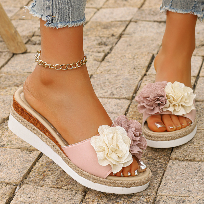 Women's Pink Flower Decor Plat - Espadrille Sandal Women incelemesi ve fiyatı