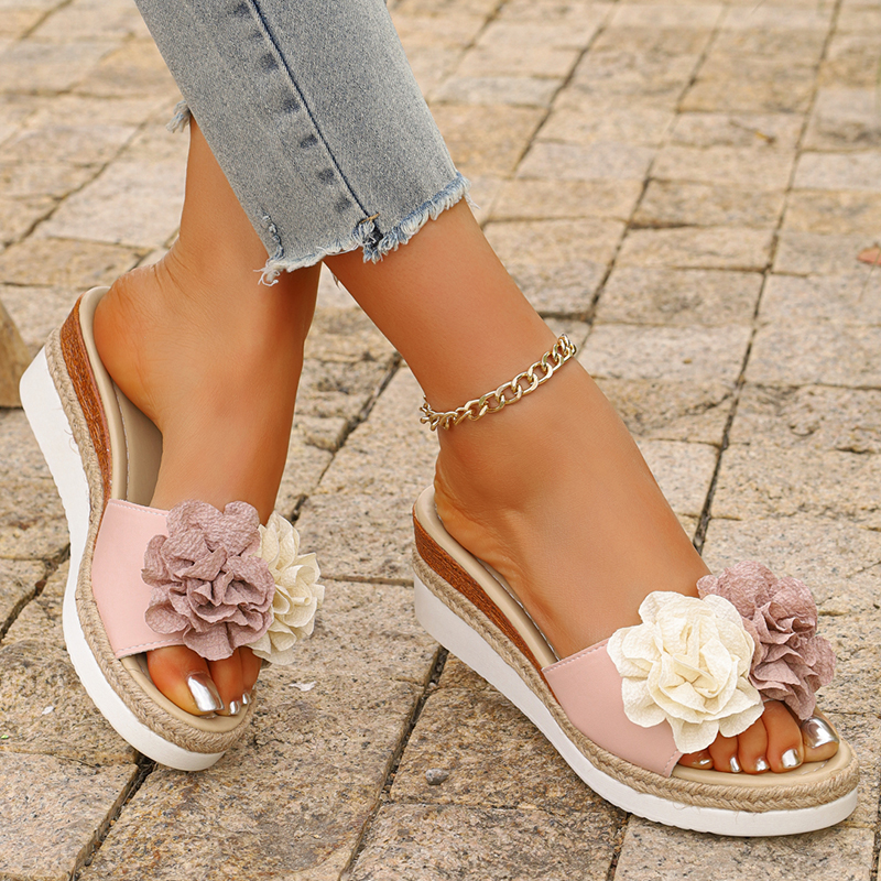 Women's Pink Flower Decor Plat - Espadrille Sandal Women incelemesi ve fiyatı