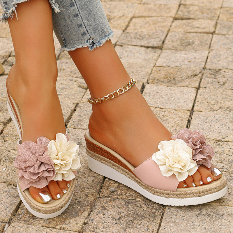 Women's Pink Flower Decor Plat - Espadrille Sandal Women incelemesi ve fiyatı