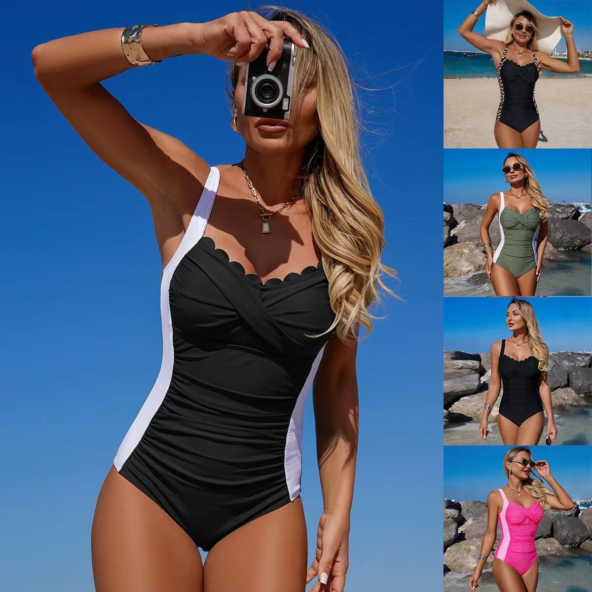 Black Swimsuit Scalloped Neckl - Swimsuit One Piece incelemesi ve fiyatı