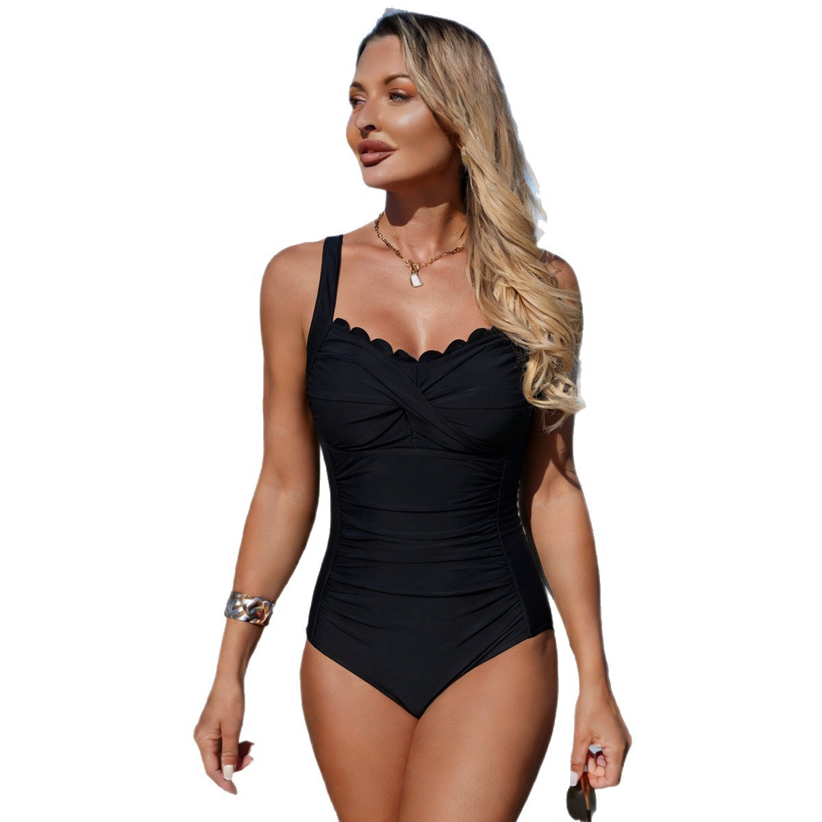 Black Swimsuit Scalloped Neckl - Swimsuit One Piece incelemesi ve fiyatı