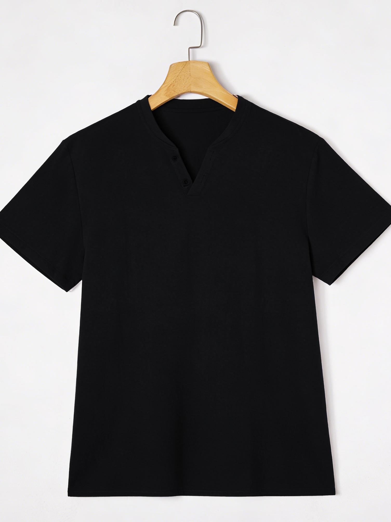 Elegant Black Henley Short-Sle - Summer Clothing For Young Men incelemesi ve fiyatı