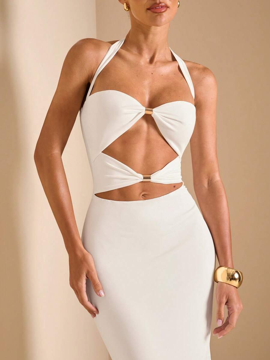 White Cut Out Halter Neck Fitt - Halter Neck Top incelemesi ve fiyatı