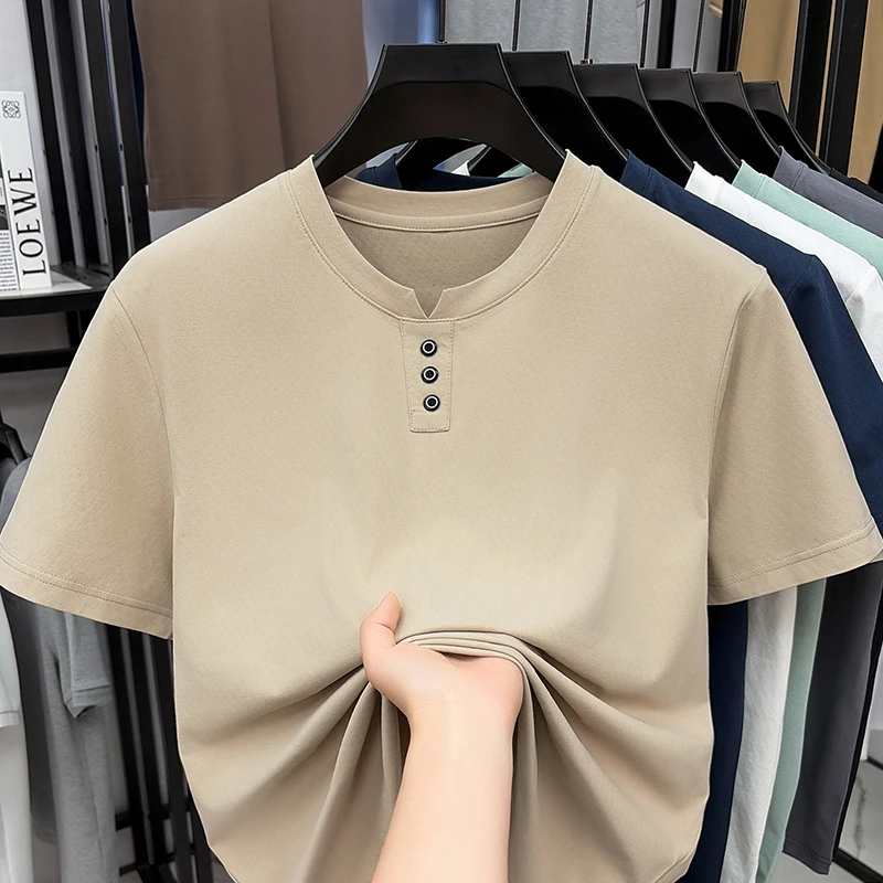Mens Casual Henley Neck T Shir - Summer Clothing For Young Men incelemesi ve fiyatı
