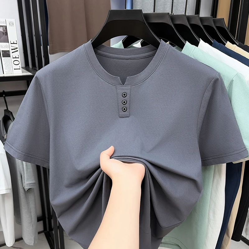 Mens Casual Henley Neck T Shir - Summer Clothing For Young Men incelemesi ve fiyatı