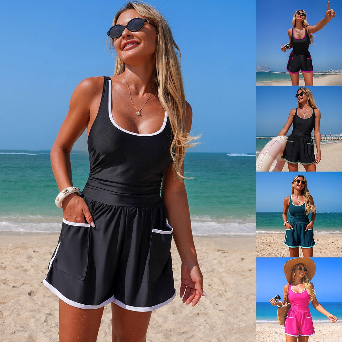Black With White Trim One Piec - Swimsuit One Piece incelemesi ve fiyatı