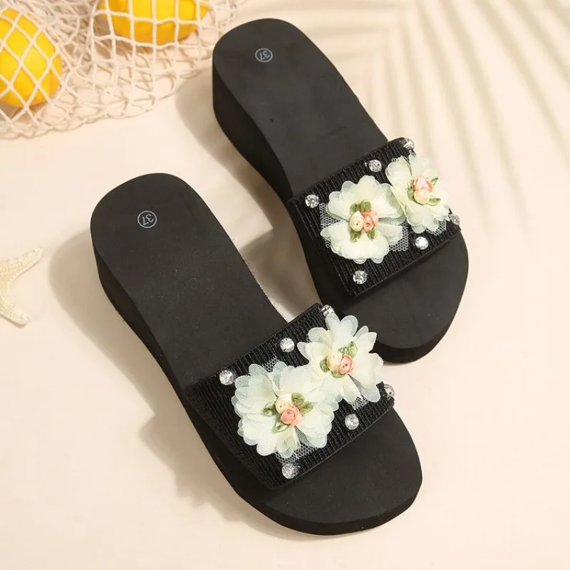 Fashion Flower Wedges High Hee - Summer Clothing Fabric incelemesi ve fiyatı