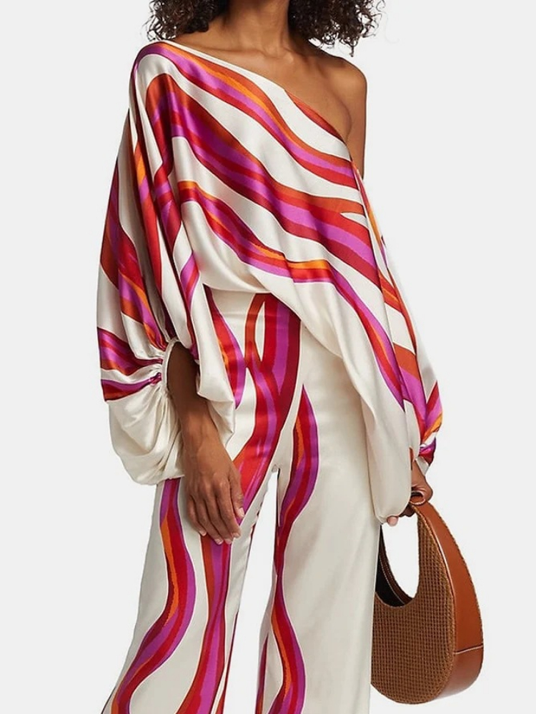 Women's Printed Satin 2-piece  - Off Shoulder Blouse incelemesi ve fiyatı