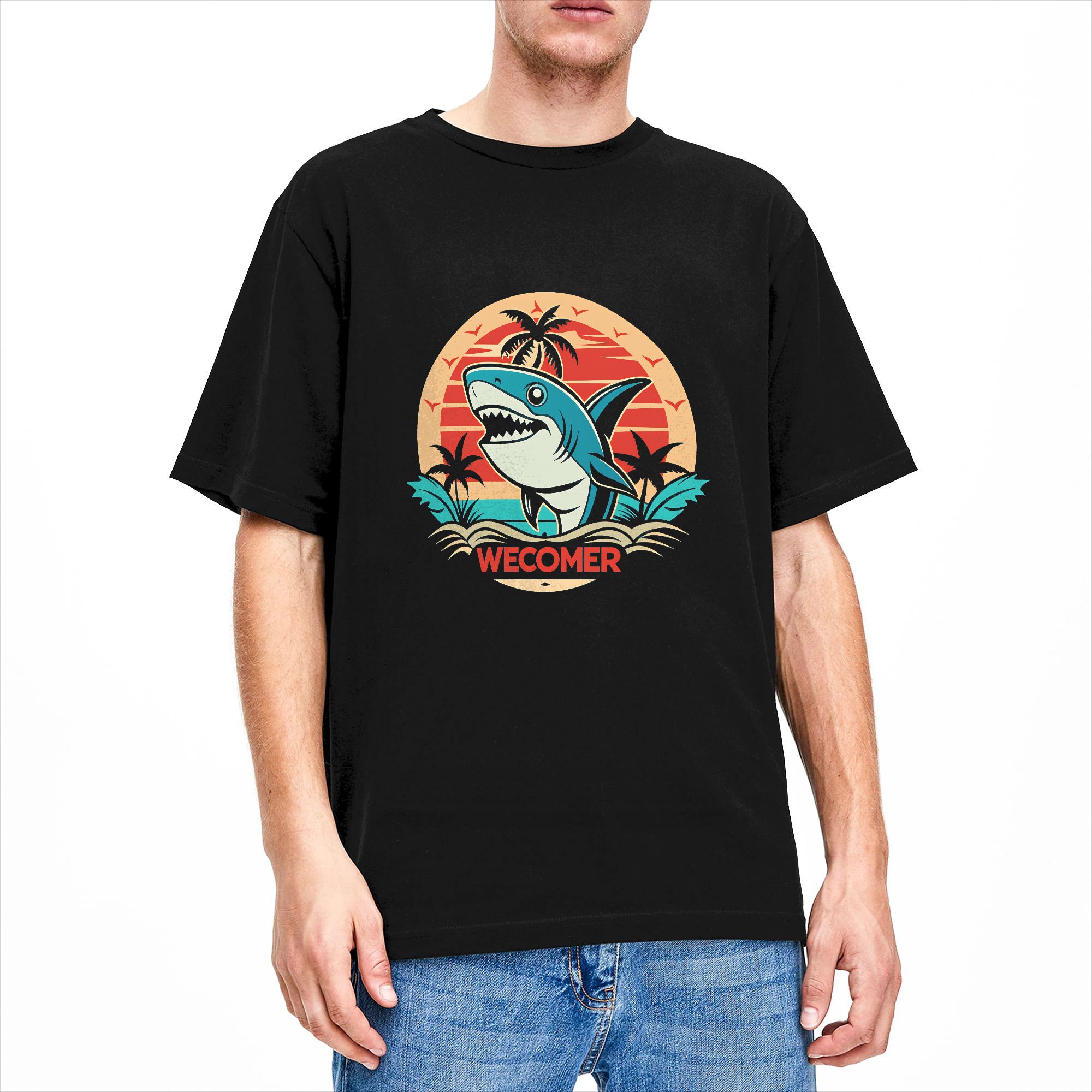 Men's T Shirt Retro Shark Clip - Summer Clothing Clipart incelemesi ve fiyatı