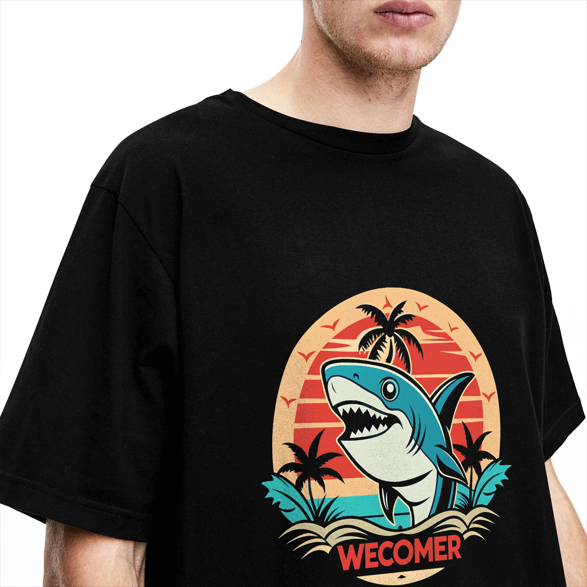 Men's T Shirt Retro Shark Clip - Summer Clothing Clipart incelemesi ve fiyatı