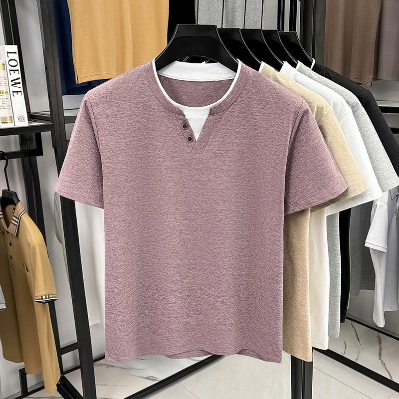 Men's Minimalist Henley Neck T - Summer Clothing Fabric incelemesi ve fiyatı