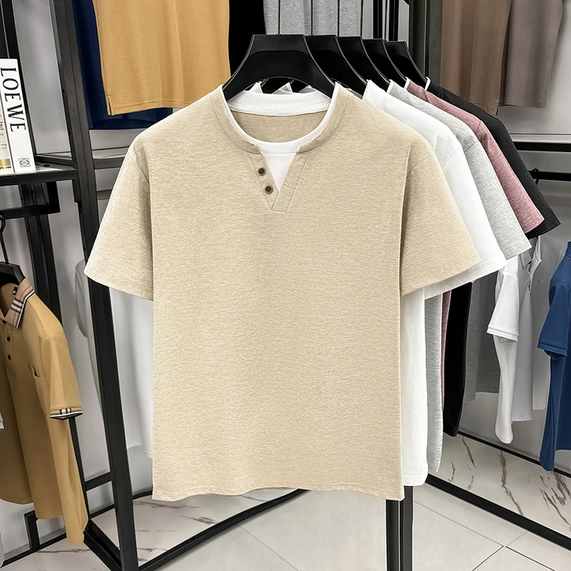 Men's Minimalist Henley Neck T - Summer Clothing Fabric incelemesi ve fiyatı
