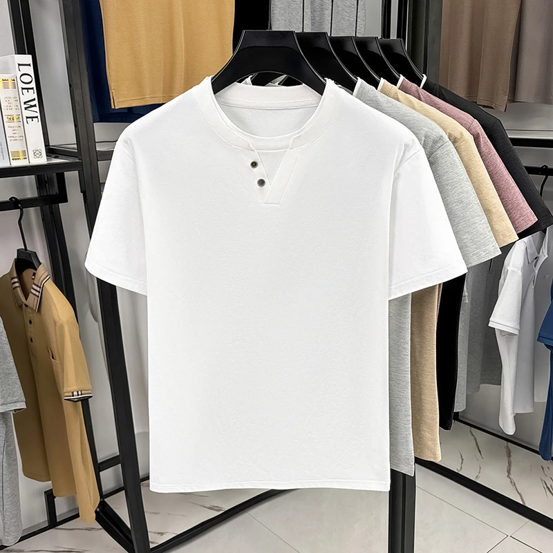 Men's Minimalist Henley Neck T - Summer Clothing Fabric incelemesi ve fiyatı
