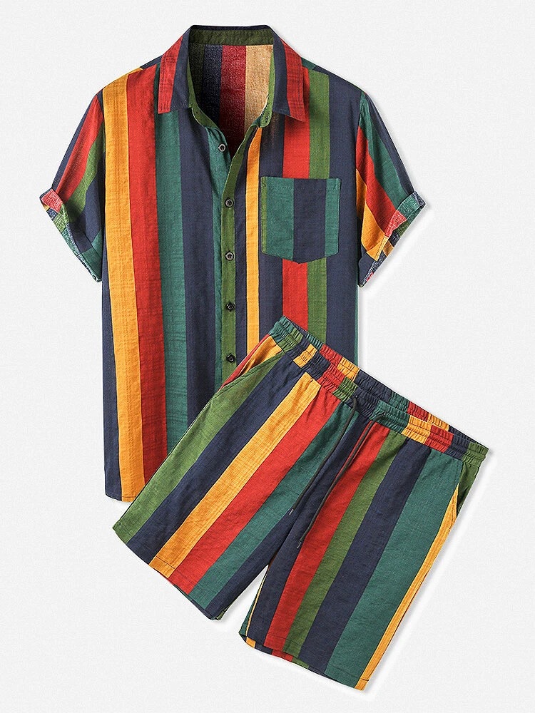 Summer Men's 2 Piece Set, Colo - Beach Shirt Hawaiian incelemesi ve fiyatı