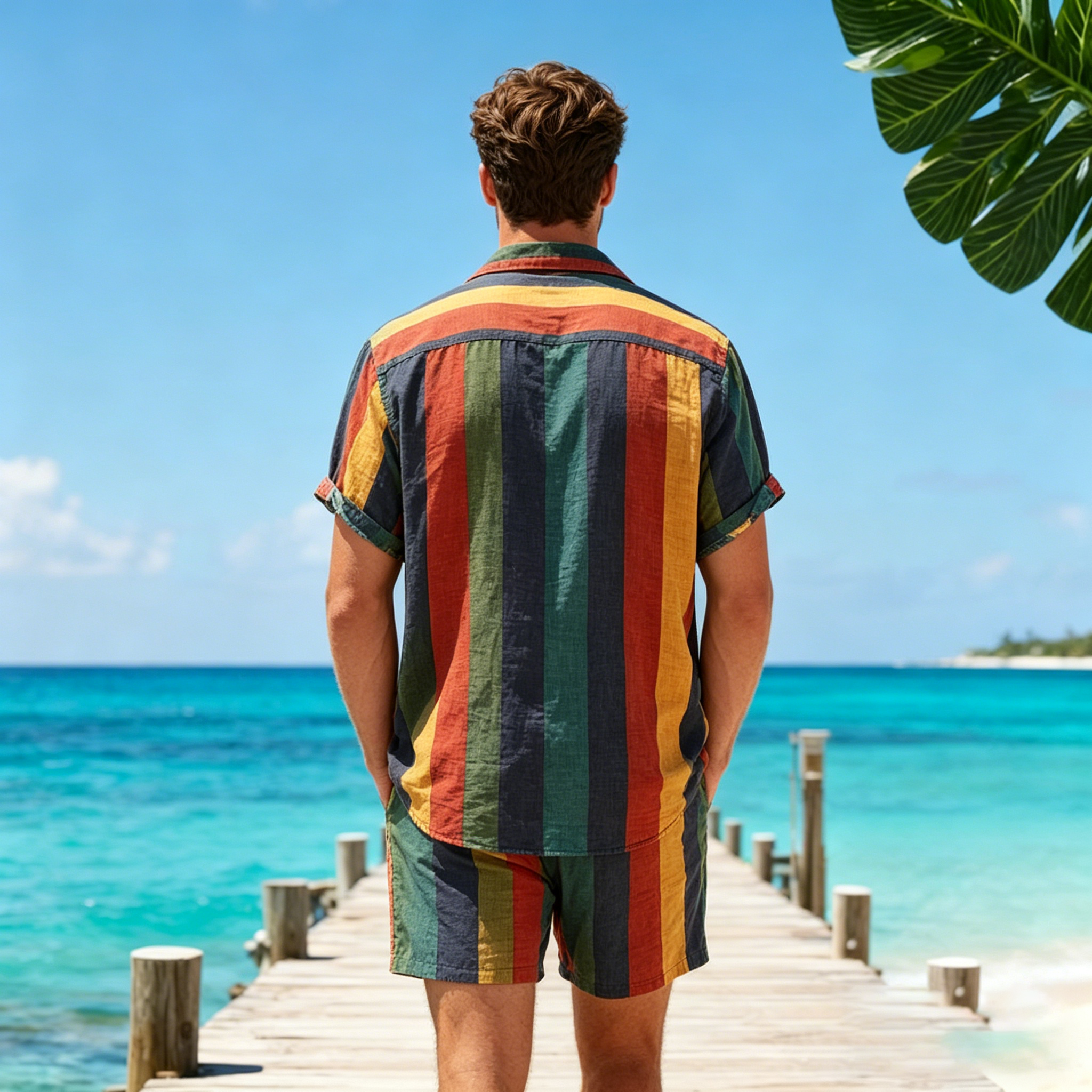 Summer Men's 2 Piece Set, Colo - Beach Shirt Hawaiian incelemesi ve fiyatı