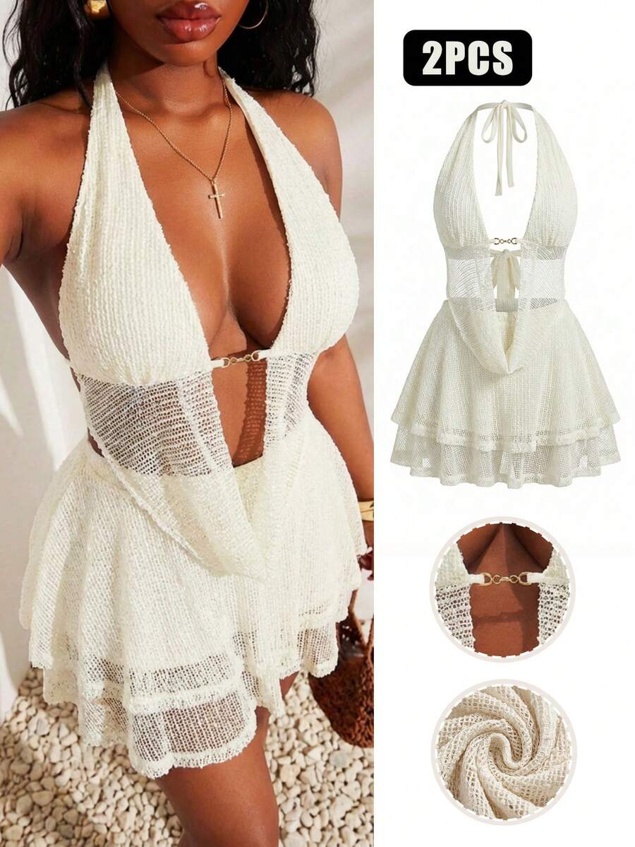 White Knitted Two-Piece Set Ha - Halter Neck Top incelemesi ve fiyatı
