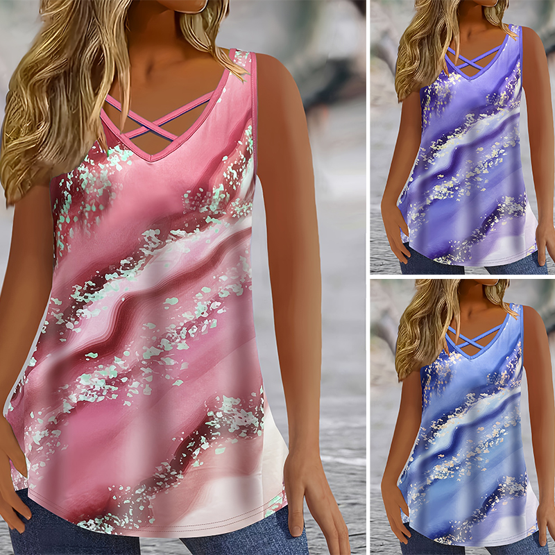 Plus Size Marble Print Tank To - Halter Neck Top incelemesi ve fiyatı