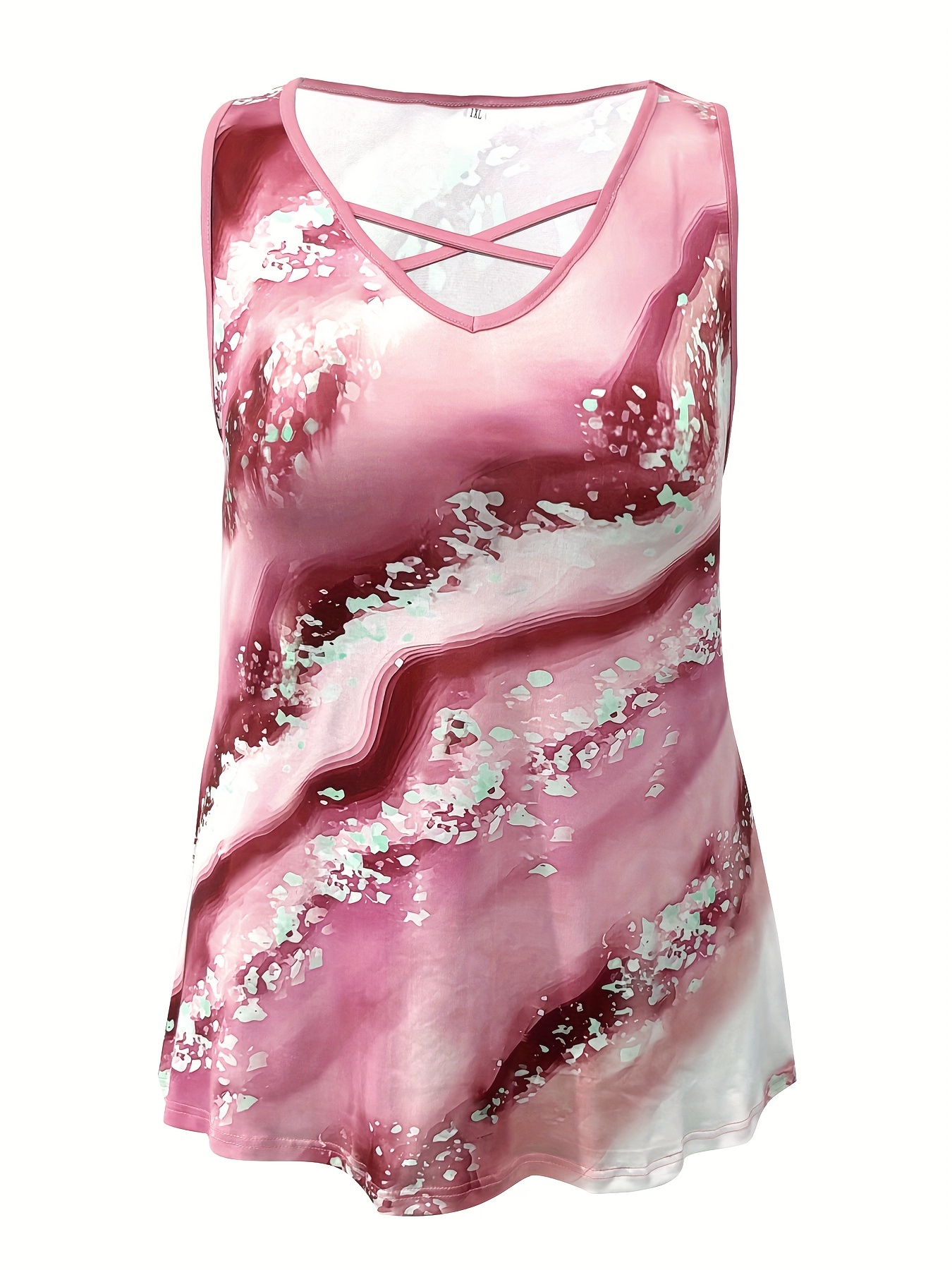 Plus Size Marble Print Tank To - Halter Neck Top incelemesi ve fiyatı