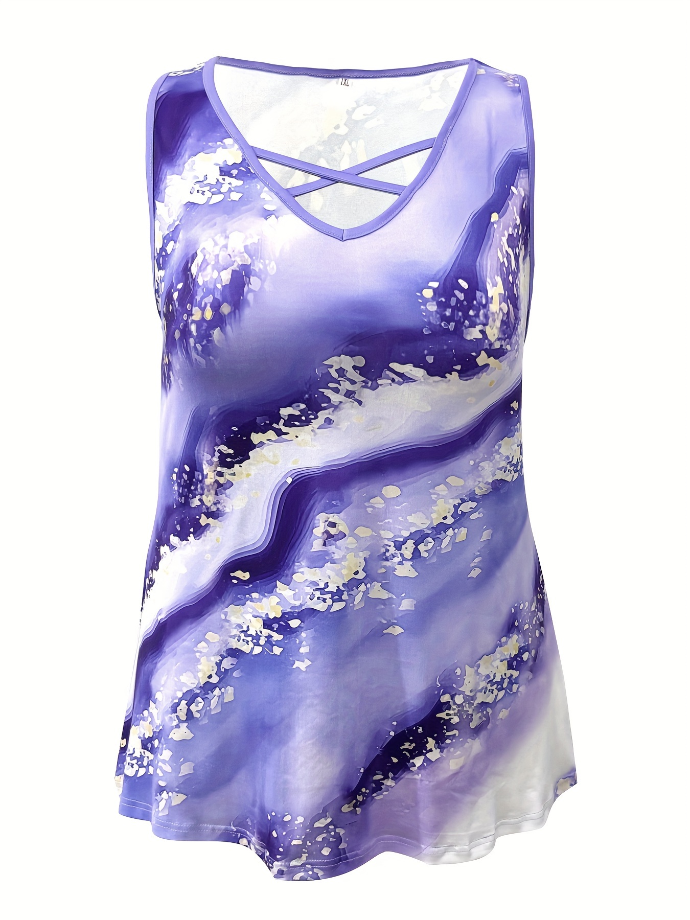 Plus Size Marble Print Tank To - Halter Neck Top incelemesi ve fiyatı