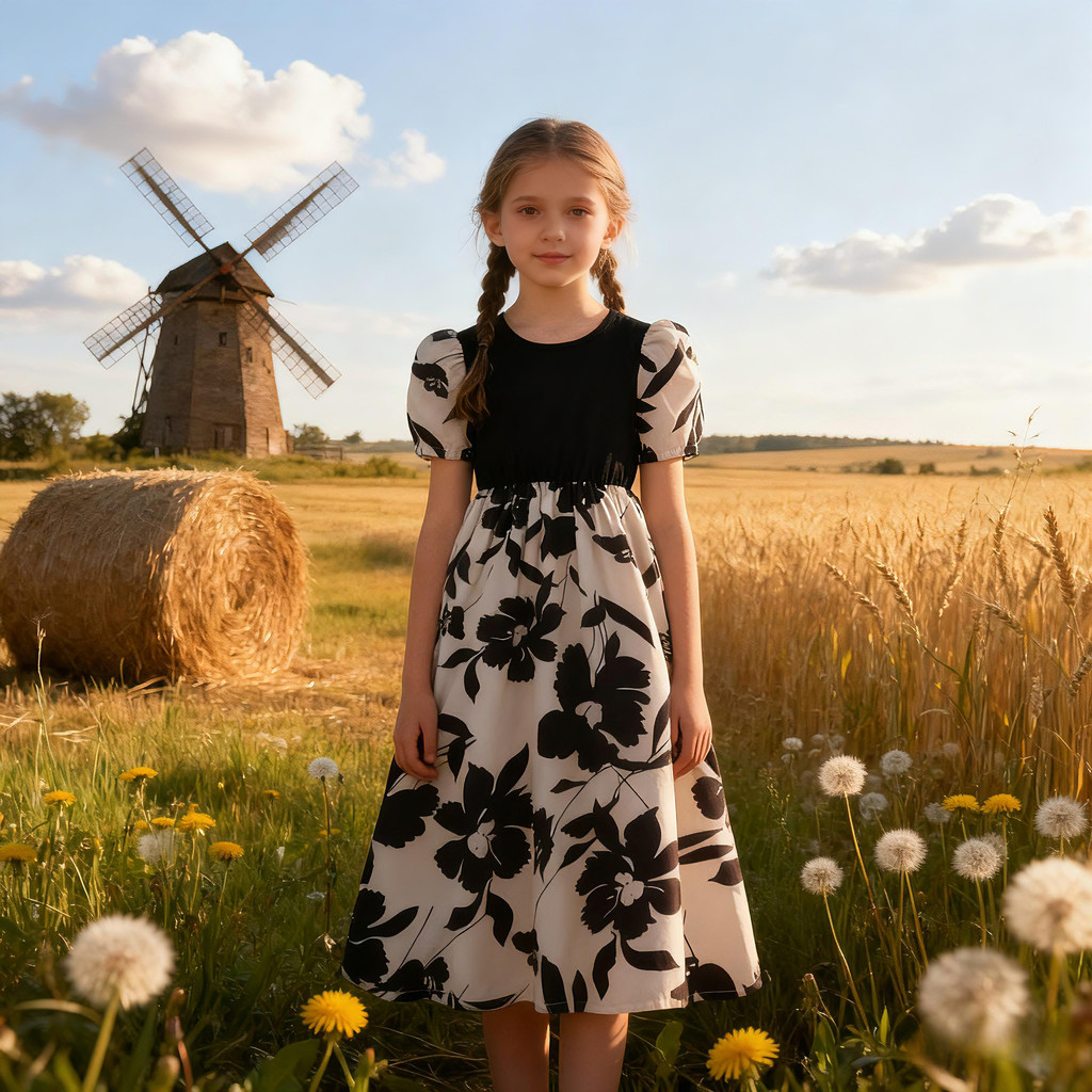 New Children Black Floral Dres - Summer Clothing Teen Girls incelemesi ve fiyatı